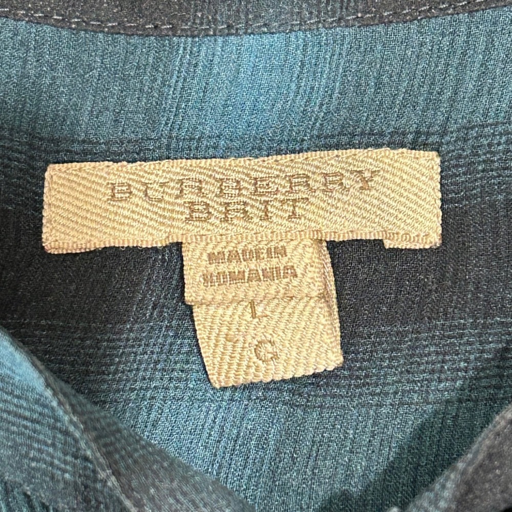 Burberry Plaid Georgette 100% Silk Blouse Shirt Tie Neck Button‎ Front  Women L - Picture 5 of 11